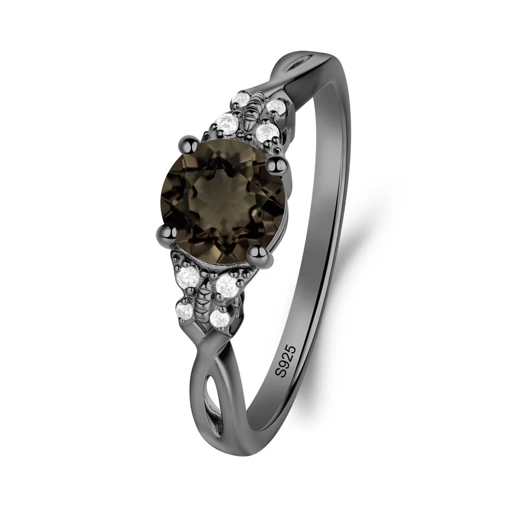 Round Smoky Quartz Butterfly Ring