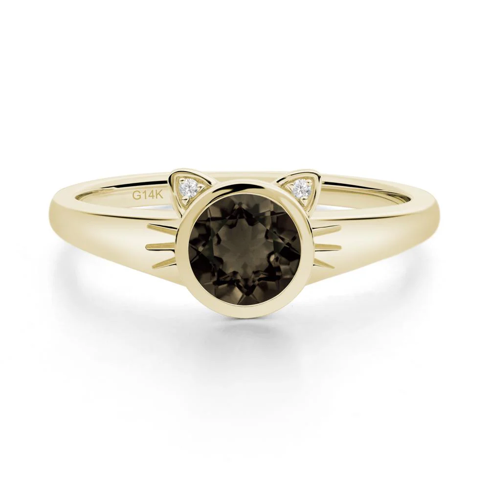 Round Smoky Quartz Cat Ear Ring - Image 2