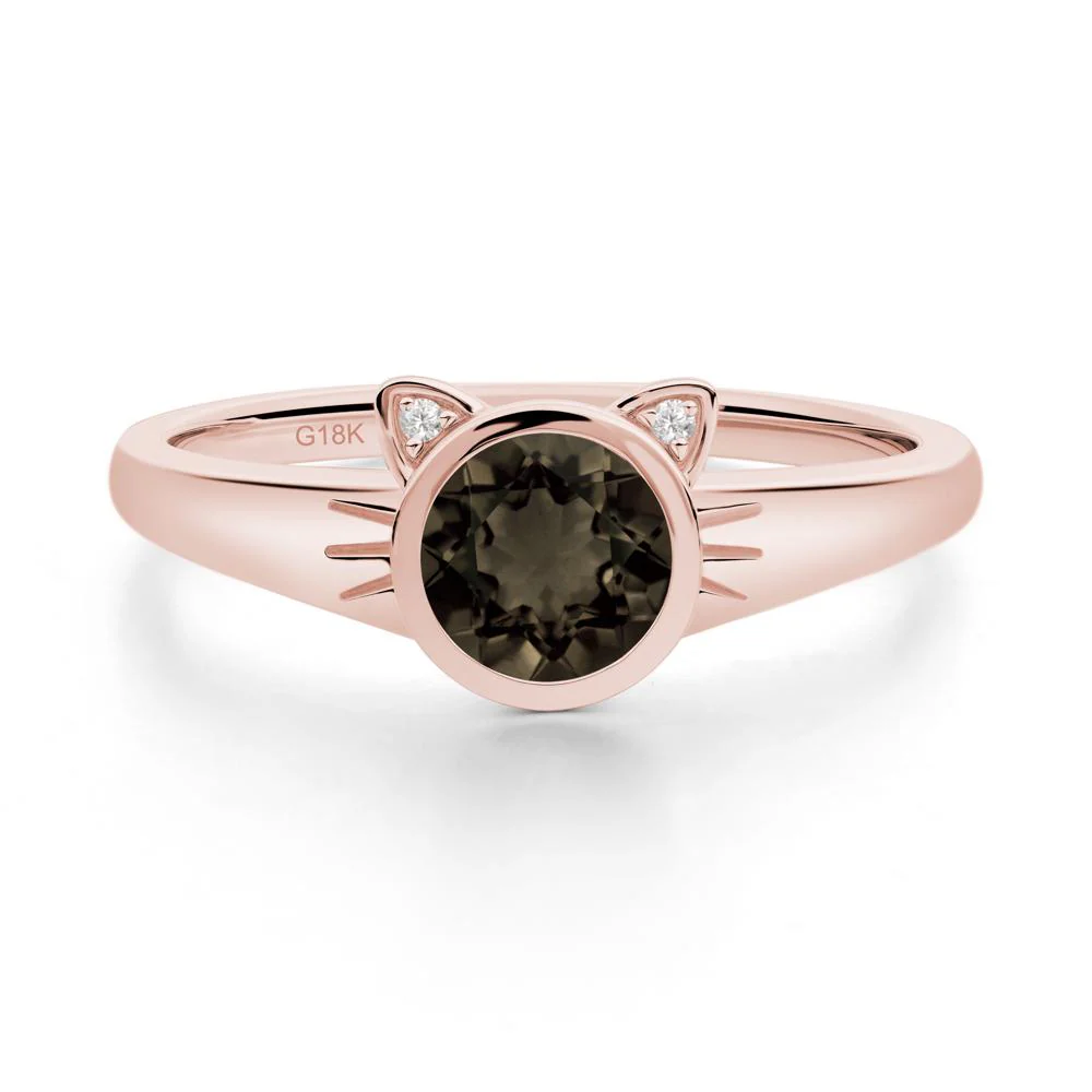 Round Smoky Quartz Cat Ear Ring - Image 3