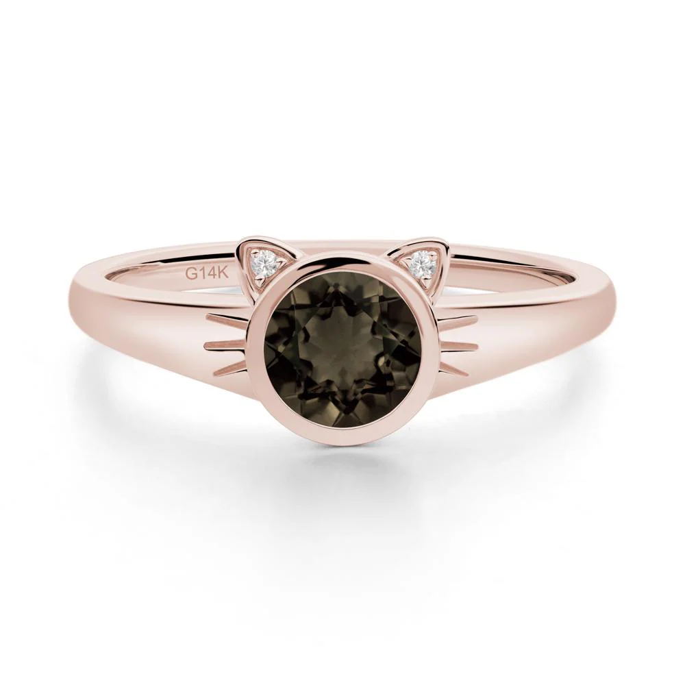 Round Smoky Quartz Cat Ear Ring - Image 4