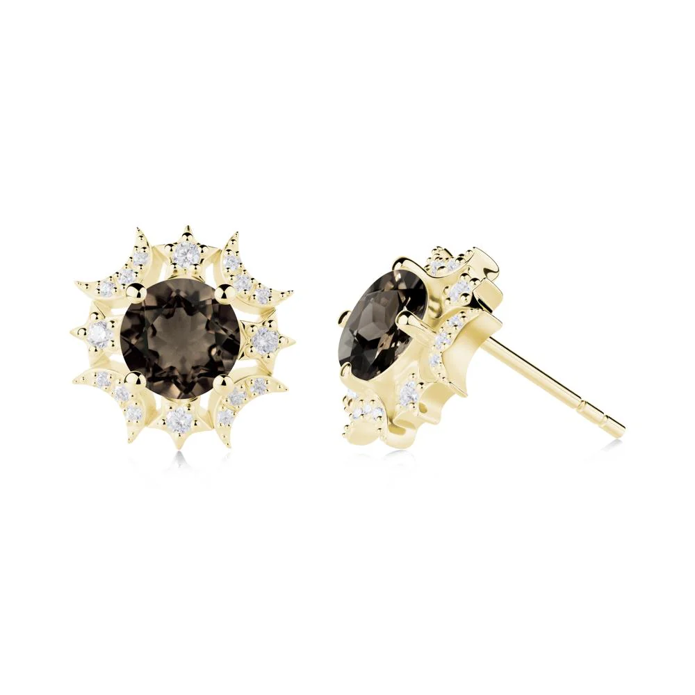 Round Smoky Quartz Celestial Star Stud Earrings - Image 4
