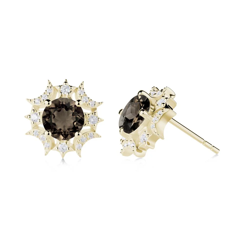 Round Smoky Quartz Celestial Star Stud Earrings - Image 5