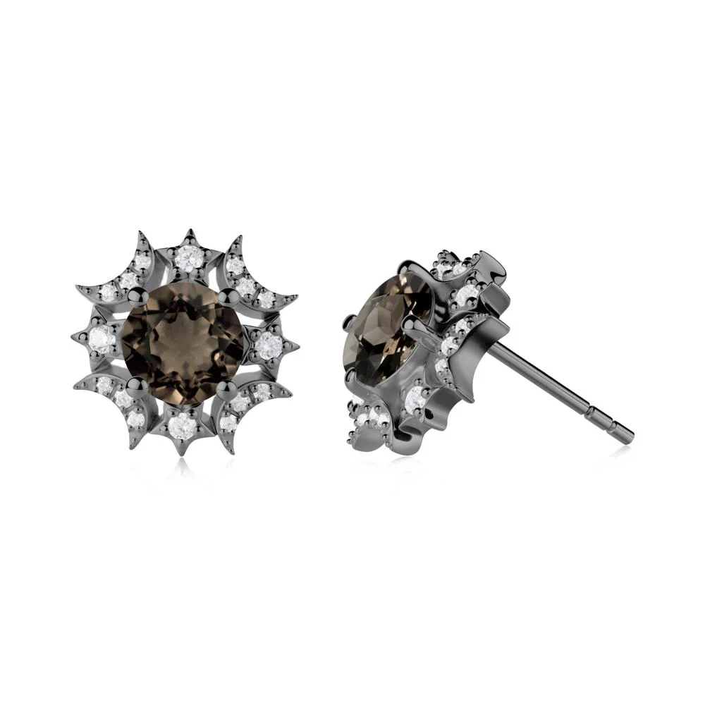 Round Smoky Quartz Celestial Star Stud Earrings - Image 7