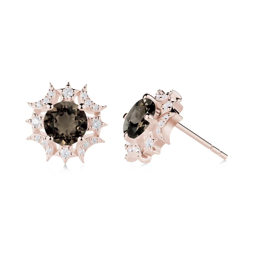 Round Smoky Quartz Celestial Star Stud Earrings - Image 9