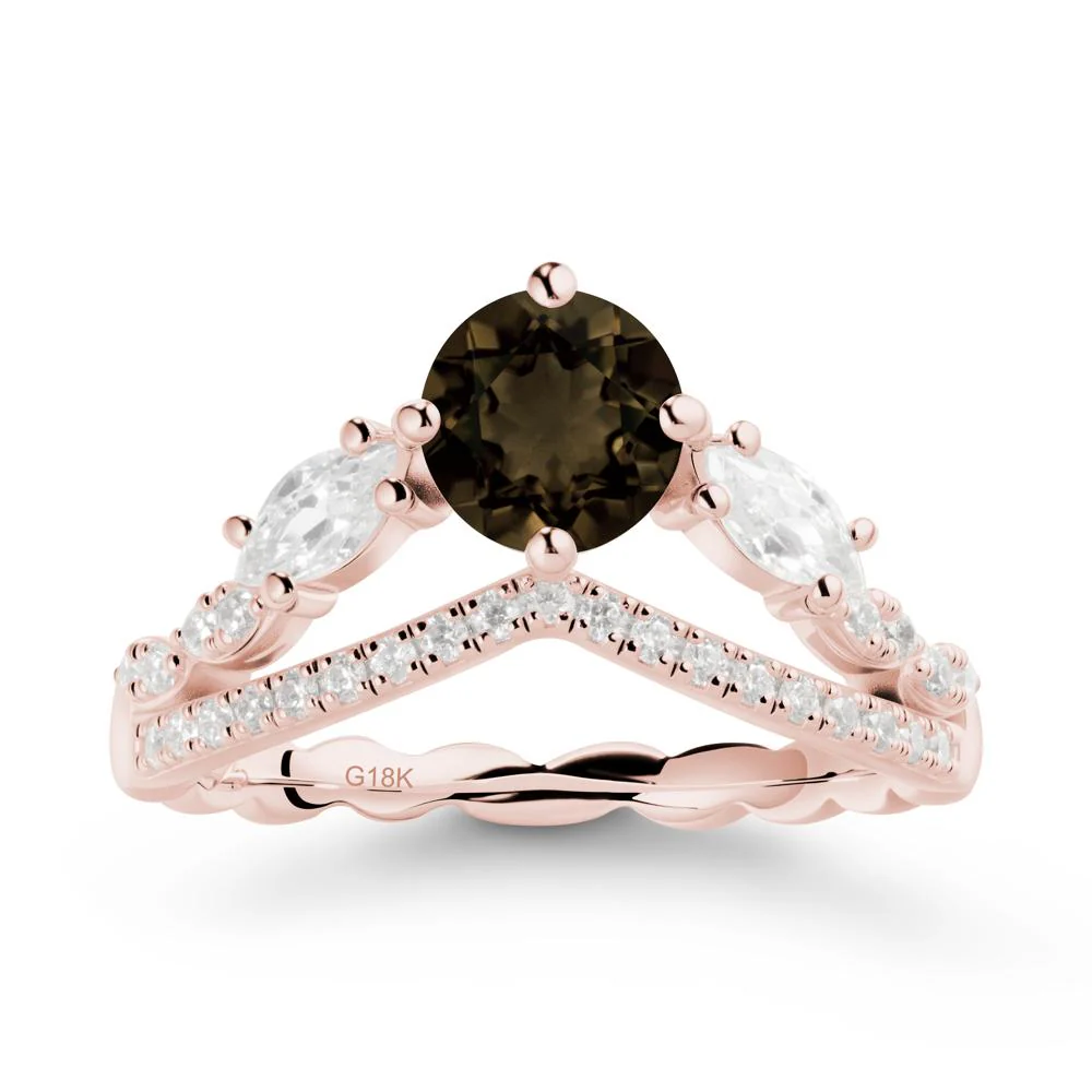Round Smoky Quartz Crown Ring with Leaf - Image 5