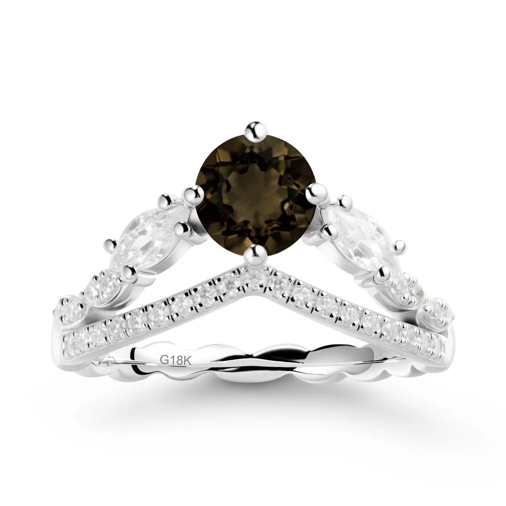 Round Smoky Quartz Crown Ring with Leaf - Image 6
