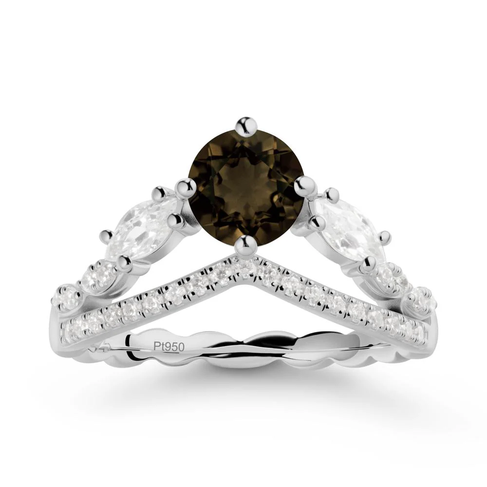 Round Smoky Quartz Crown Ring with Leaf - Image 8