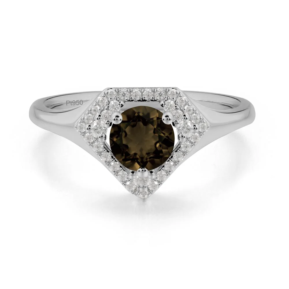 Round Smoky Quartz Double Halo Ring - Image 2