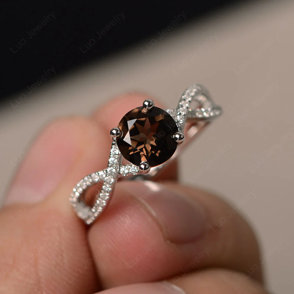 Round Smoky Quartz Twisted Engagement Ring