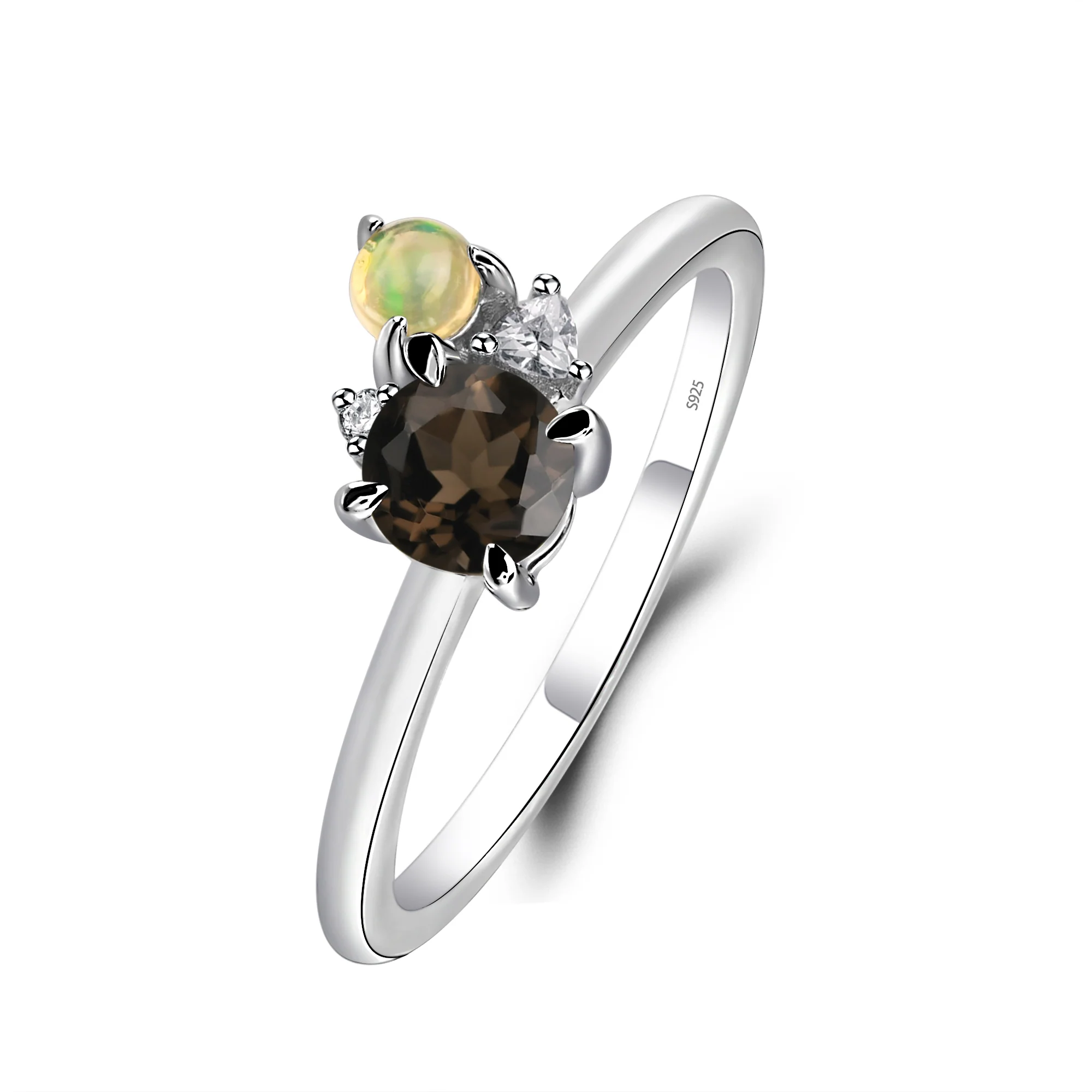 Round Smoky Quartz Engagement Ring