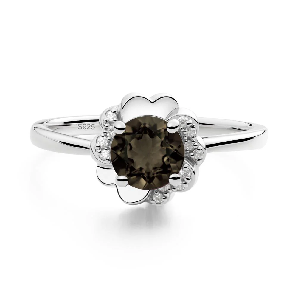 Round Smoky Quartz Floral Engagement Ring - Image 2