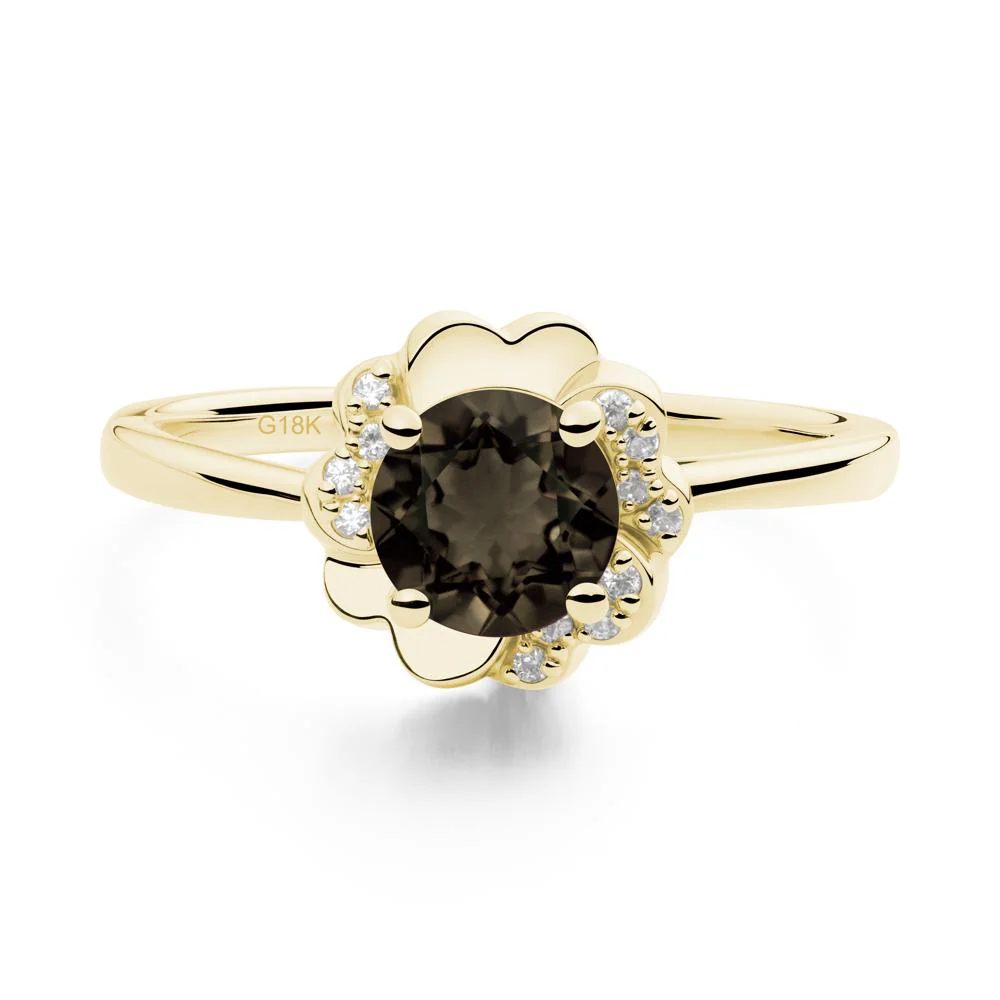 Round Smoky Quartz Floral Engagement Ring - Image 3