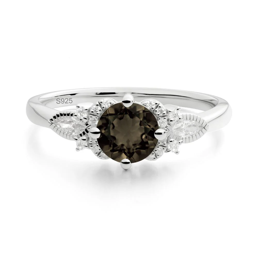 Round Smoky Quartz Floral Statement Ring