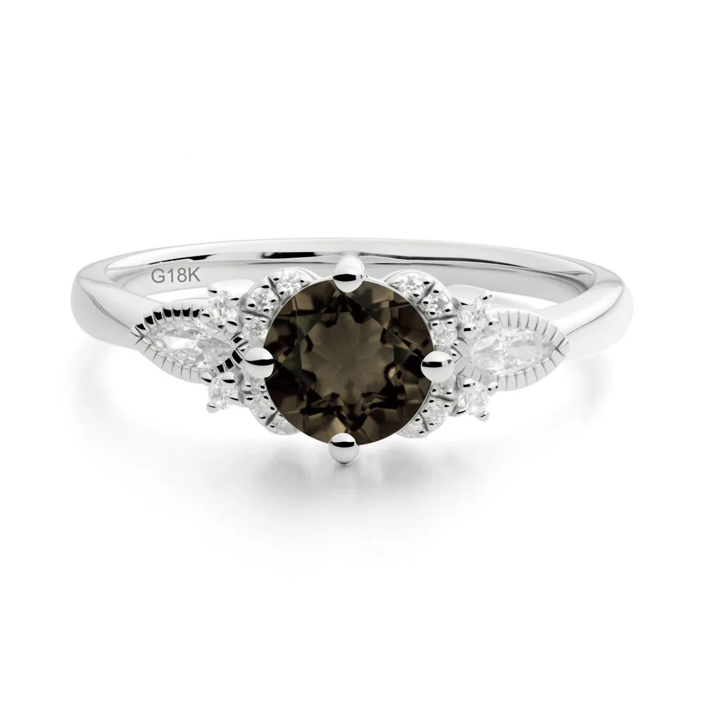 Round Smoky Quartz Floral Statement Ring - Image 3