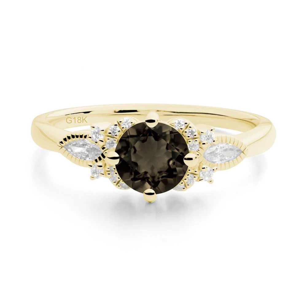 Round Smoky Quartz Floral Statement Ring - Image 4
