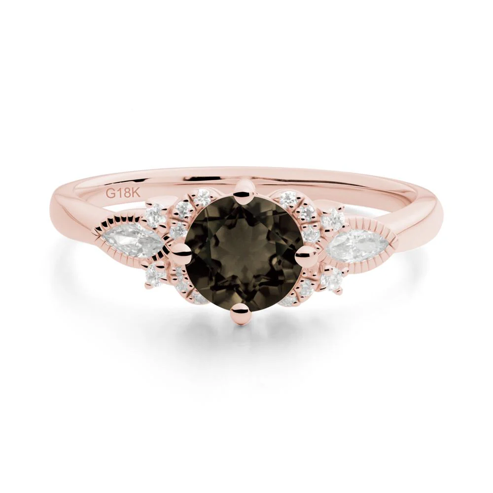 Round Smoky Quartz Floral Statement Ring - Image 5