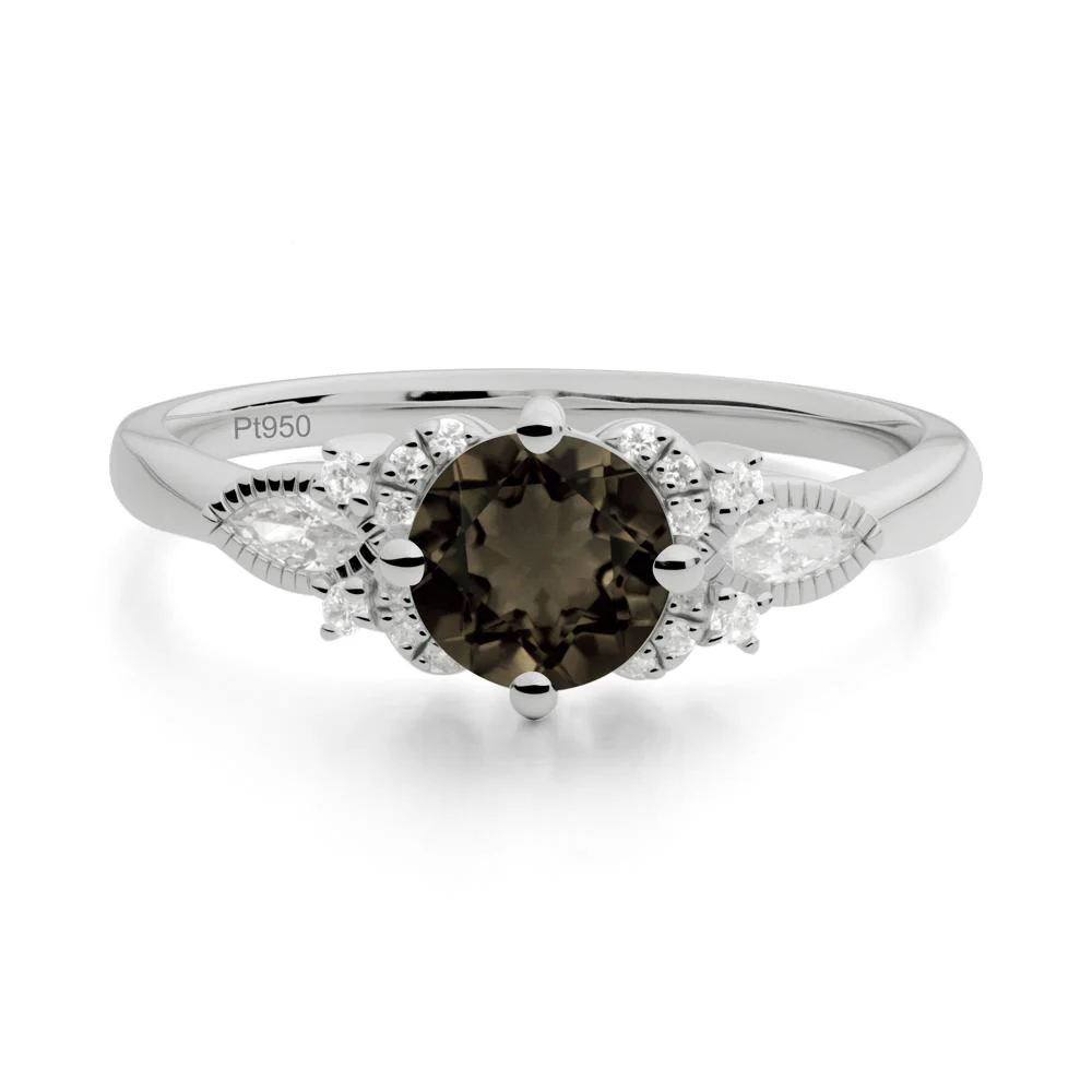 Round Smoky Quartz Floral Statement Ring - Image 6