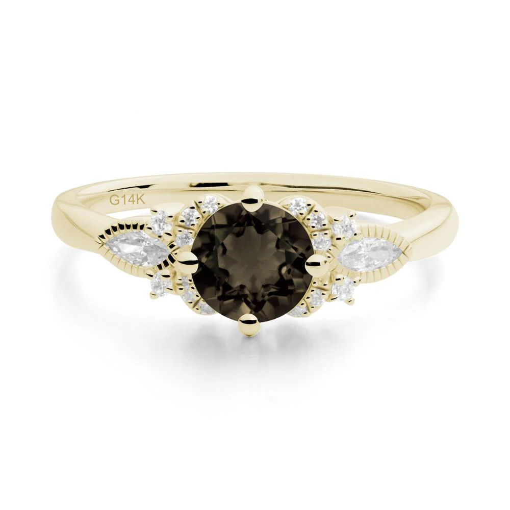 Round Smoky Quartz Floral Statement Ring - Image 7