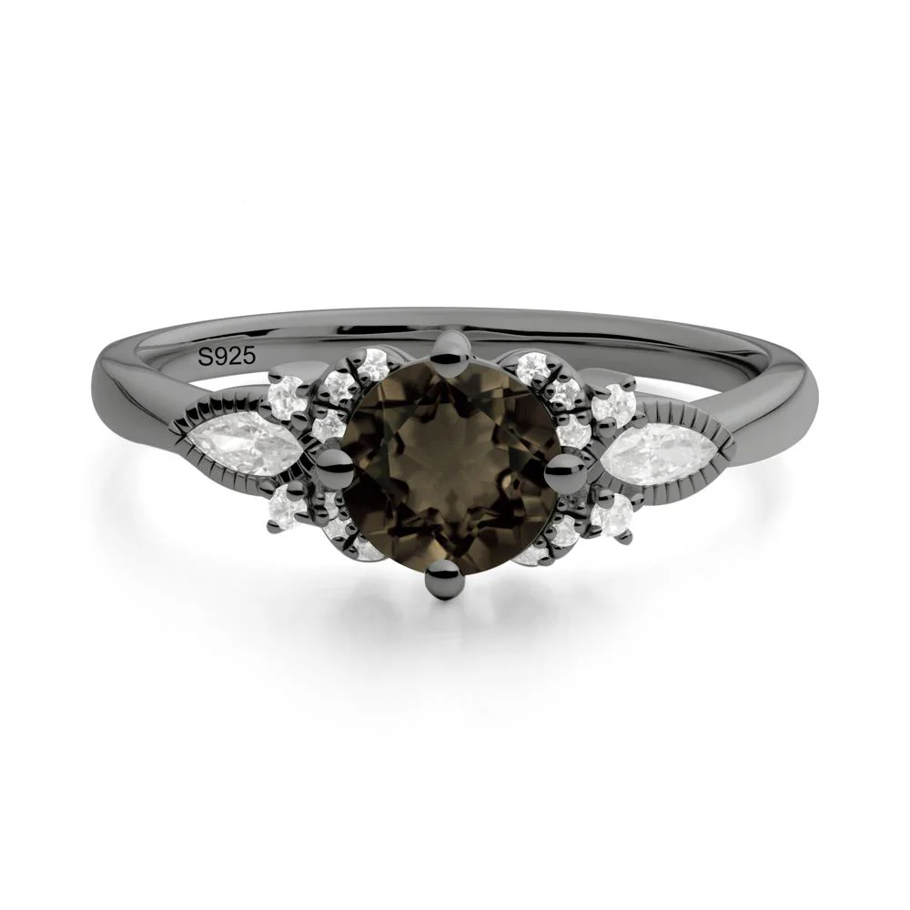 Round Smoky Quartz Floral Statement Ring - Image 8