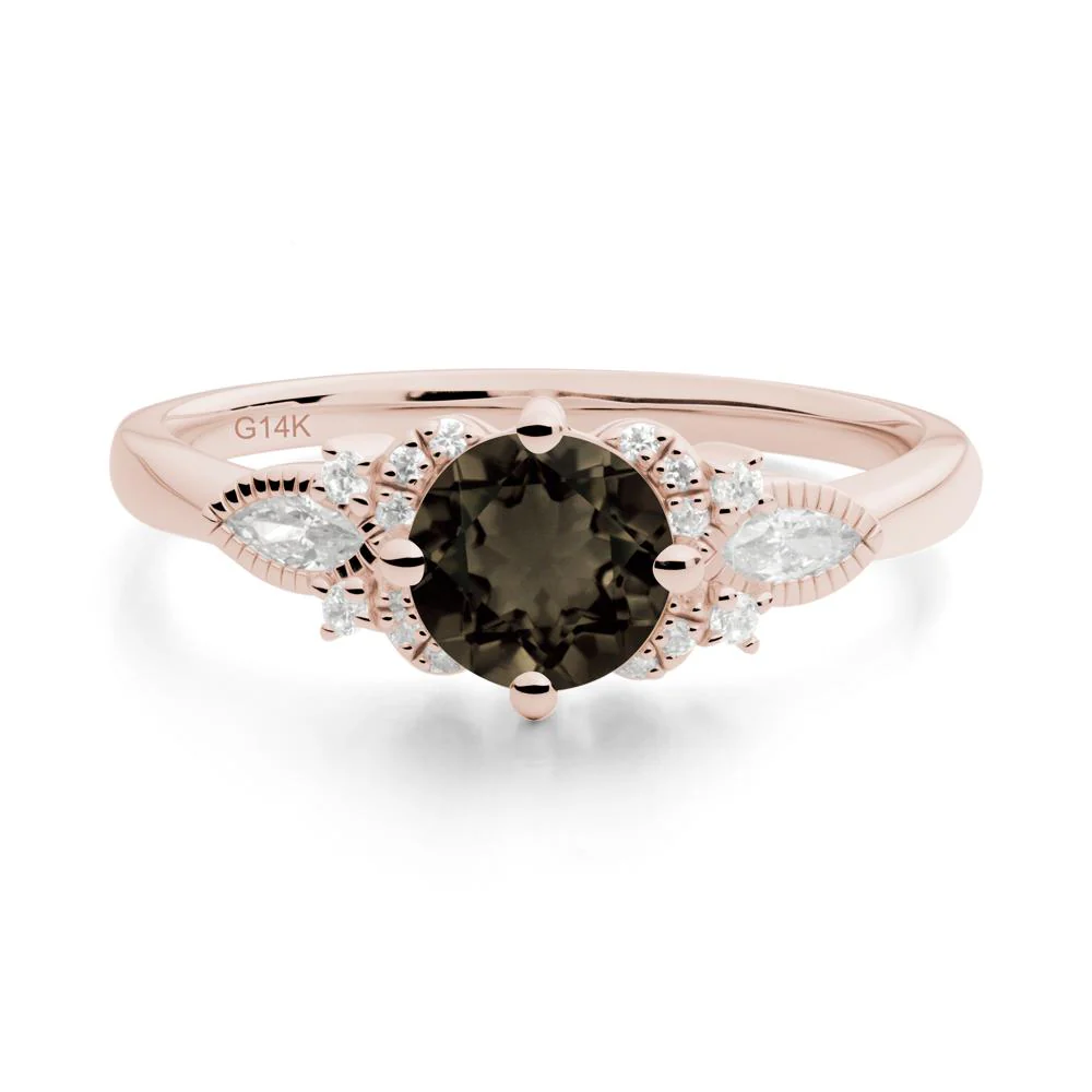 Round Smoky Quartz Floral Statement Ring - Image 9