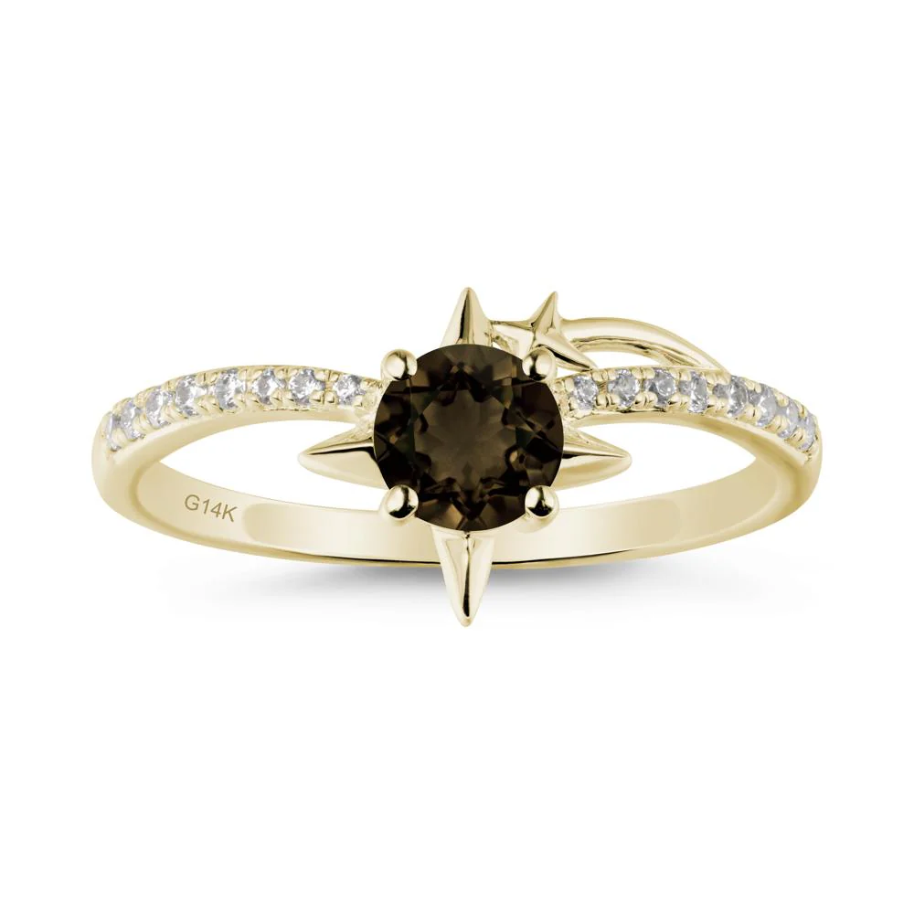 Round Smoky Quartz Four Point Star Ring - Image 3
