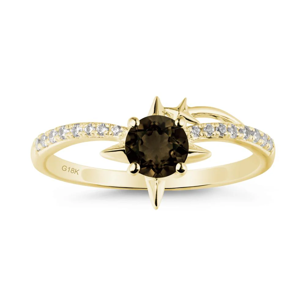 Round Smoky Quartz Four Point Star Ring - Image 6