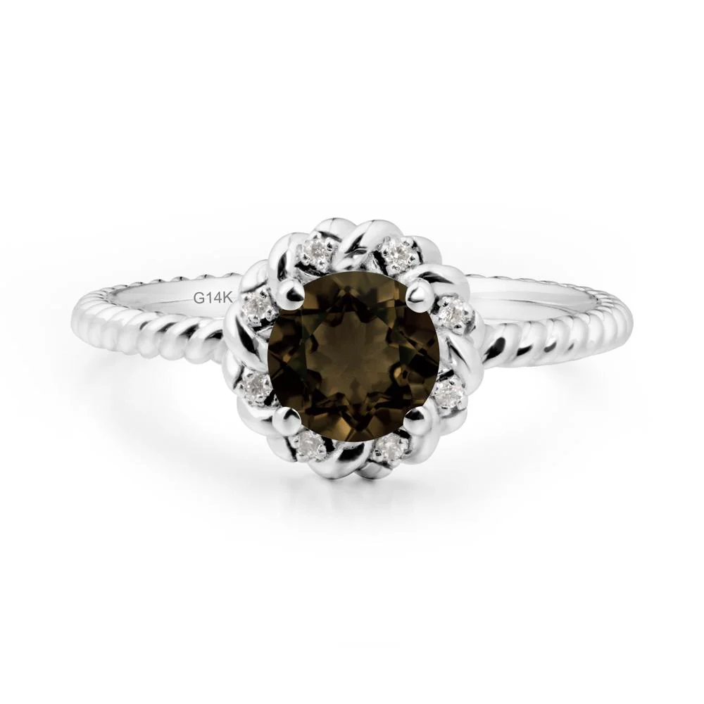 Round Smoky Quartz Halo Engagement Ring