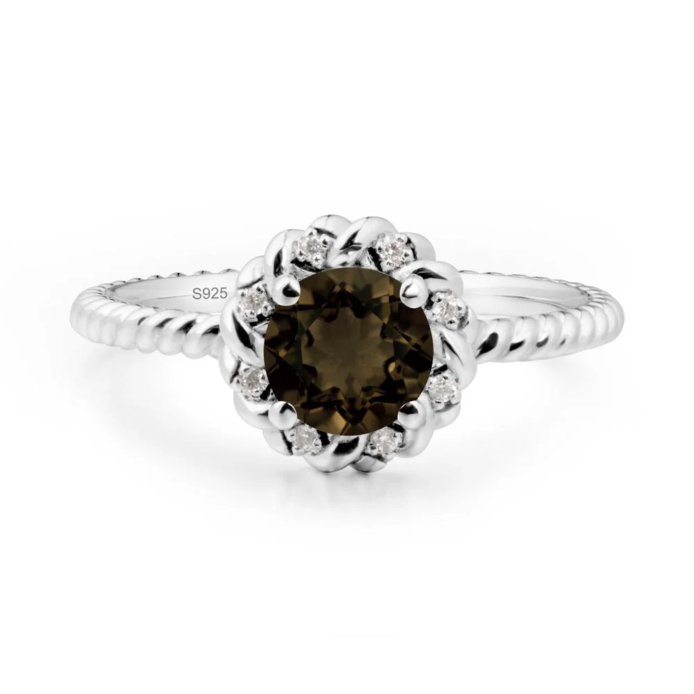 Round Smoky Quartz Halo Engagement Ring - Image 4