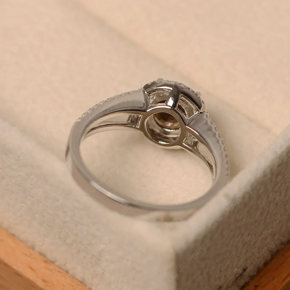 Round Smoky Quartz Halo Split Shank Ring - Image 3