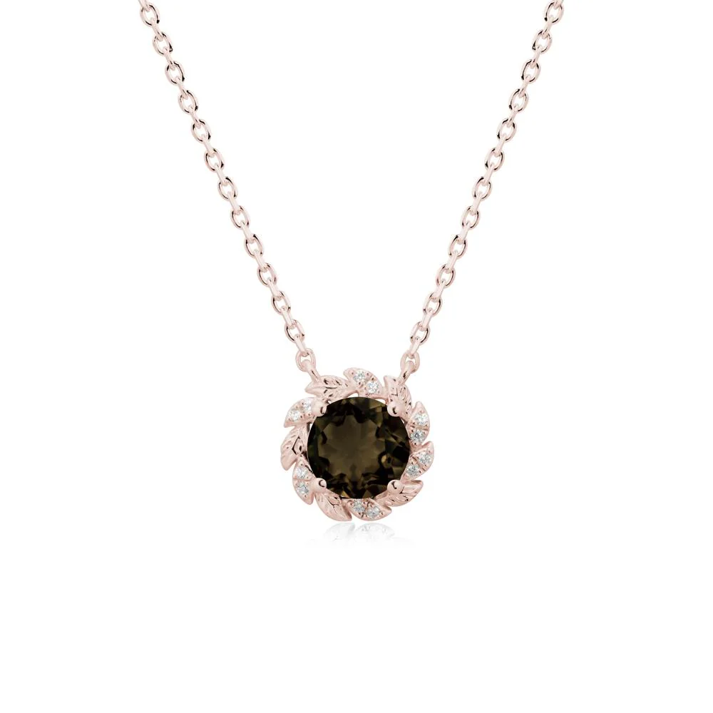 Round Smoky Quartz Leaf Halo Necklace - Image 2