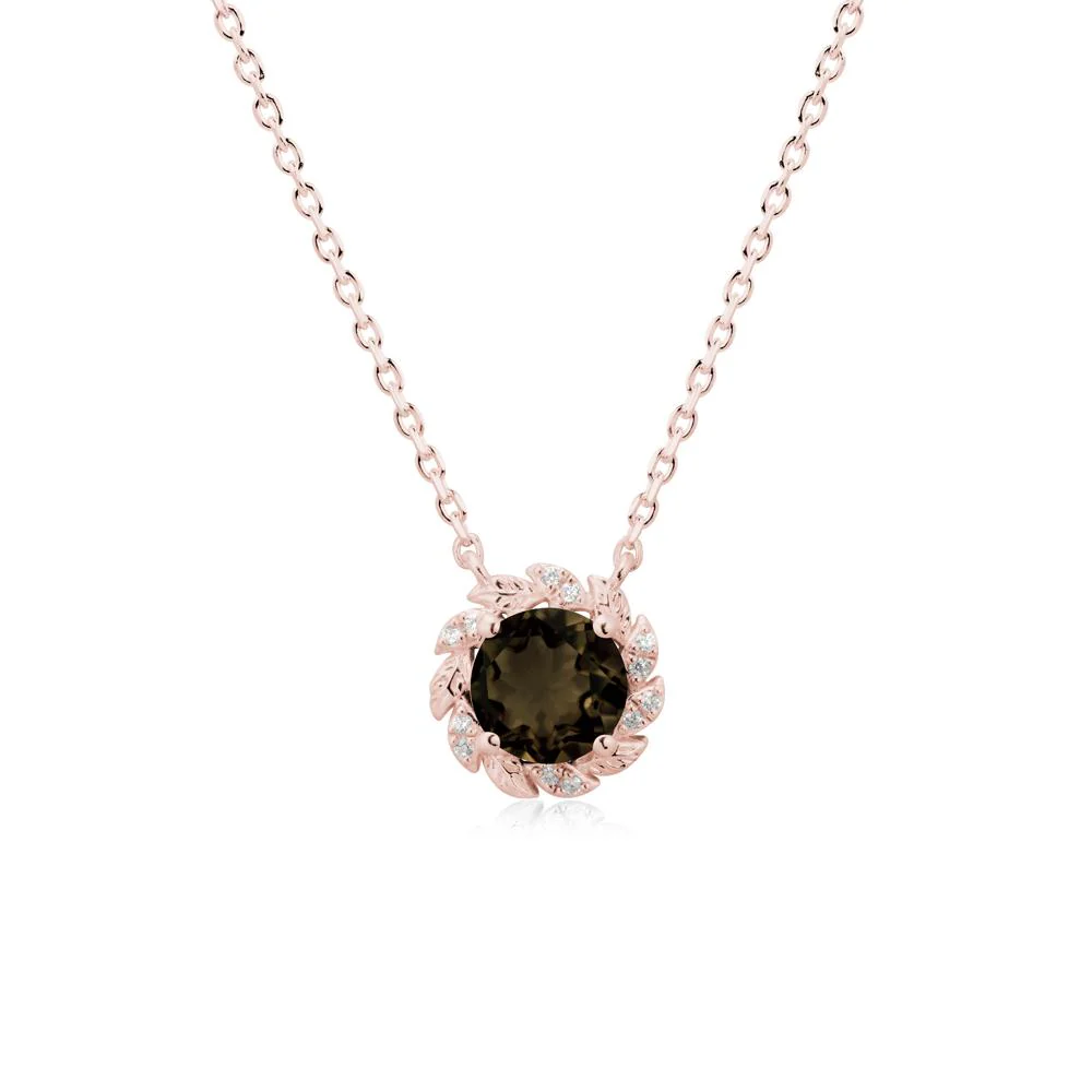 Round Smoky Quartz Leaf Halo Necklace - Image 5