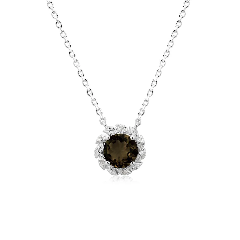 Round Smoky Quartz Leaf Halo Necklace - Image 6