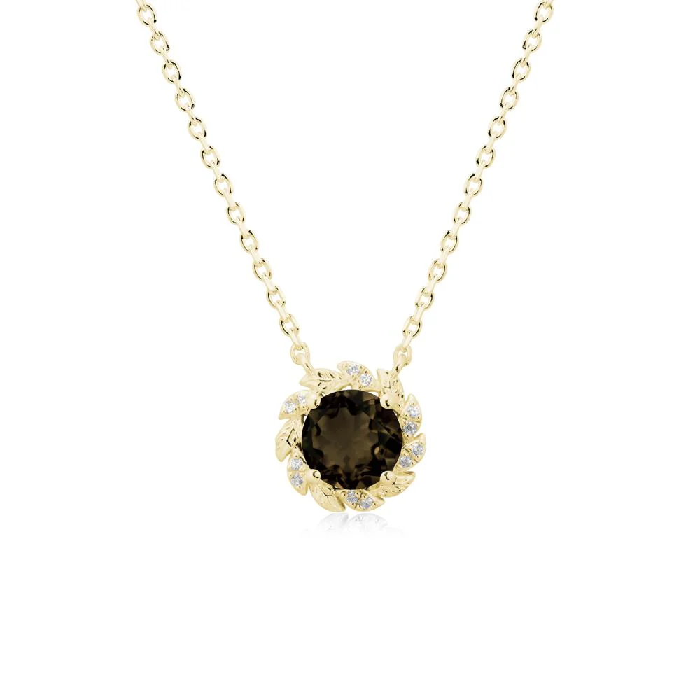 Round Smoky Quartz Leaf Halo Necklace - Image 7