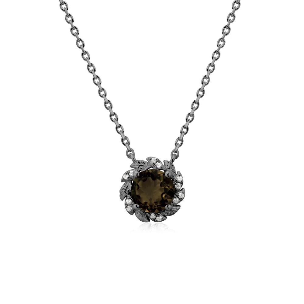 Round Smoky Quartz Leaf Halo Necklace - Image 8