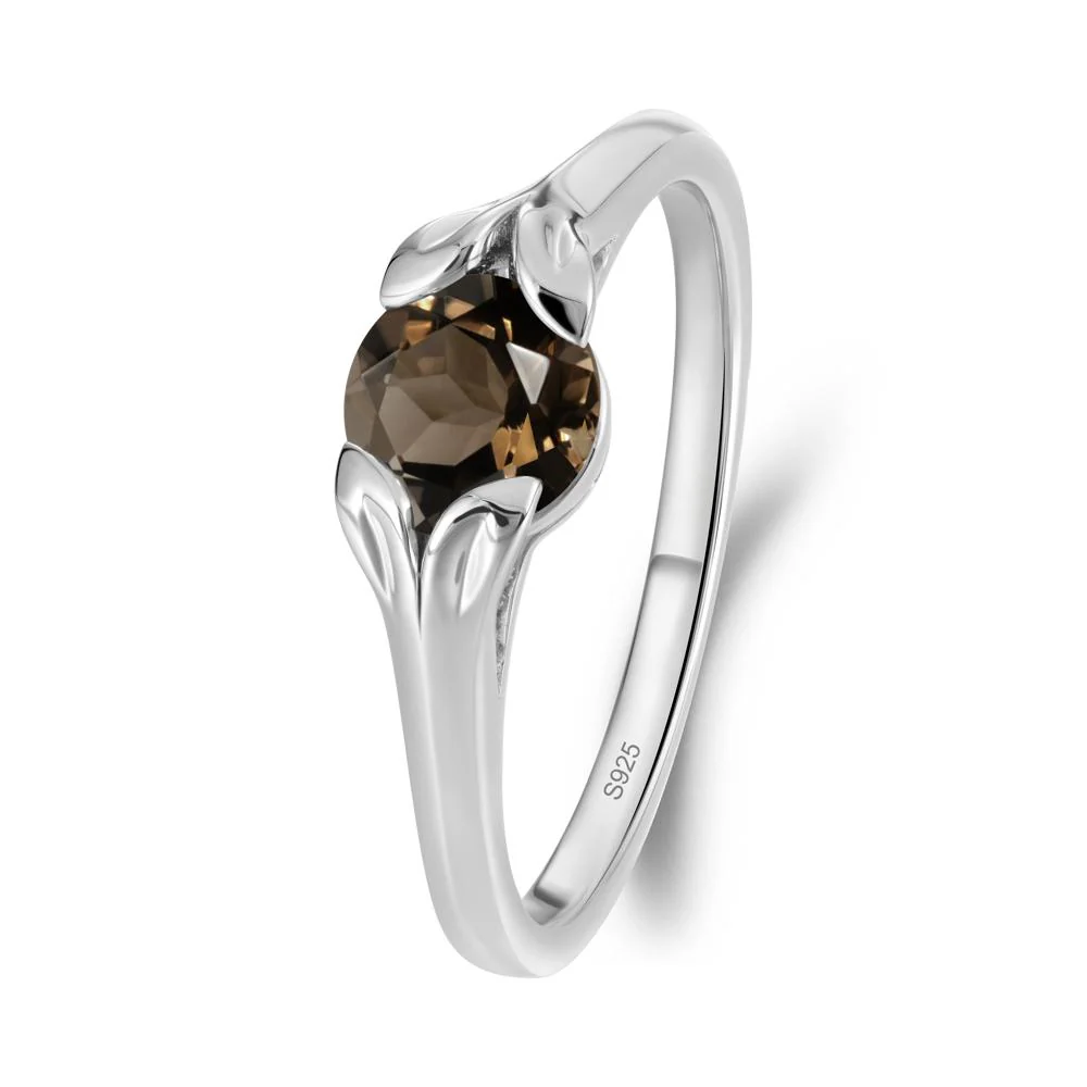 Round Smoky Quartz Leaf Ring