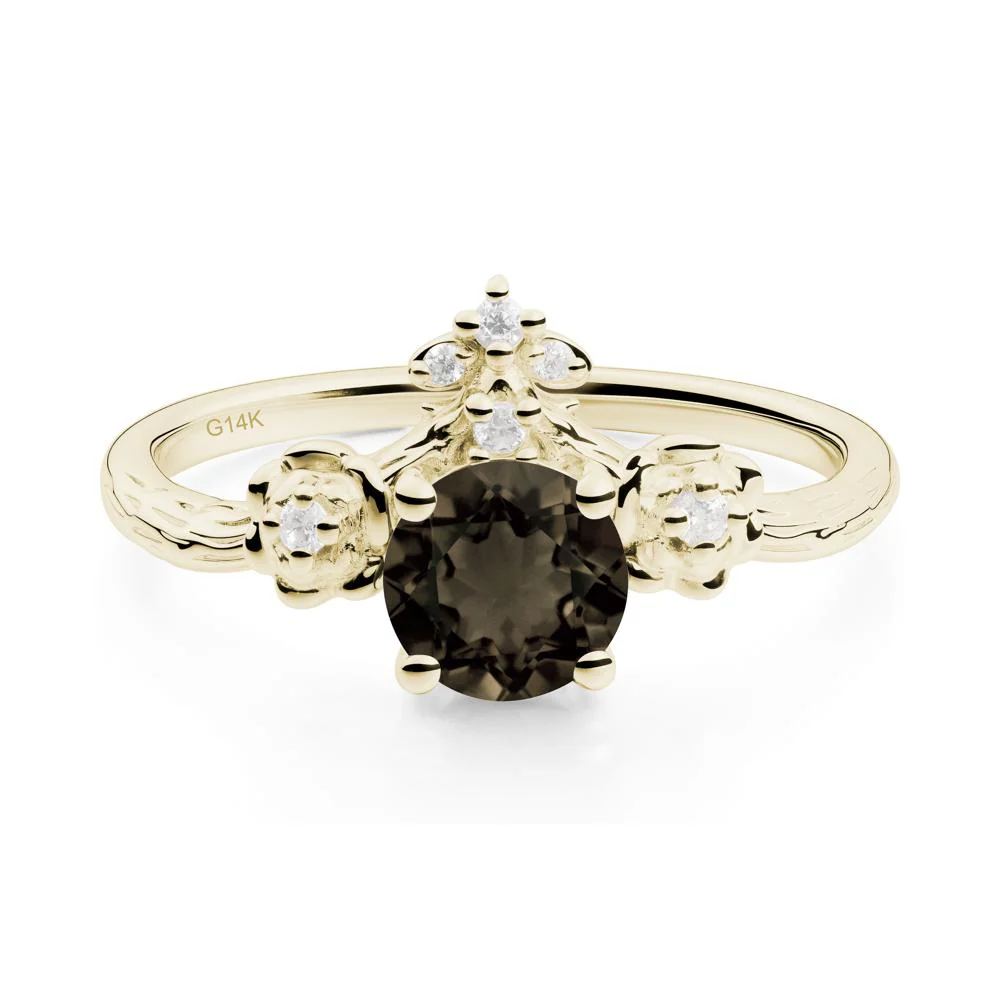 Round Smoky Quartz Rose Ring with Wood Grain - Image 4