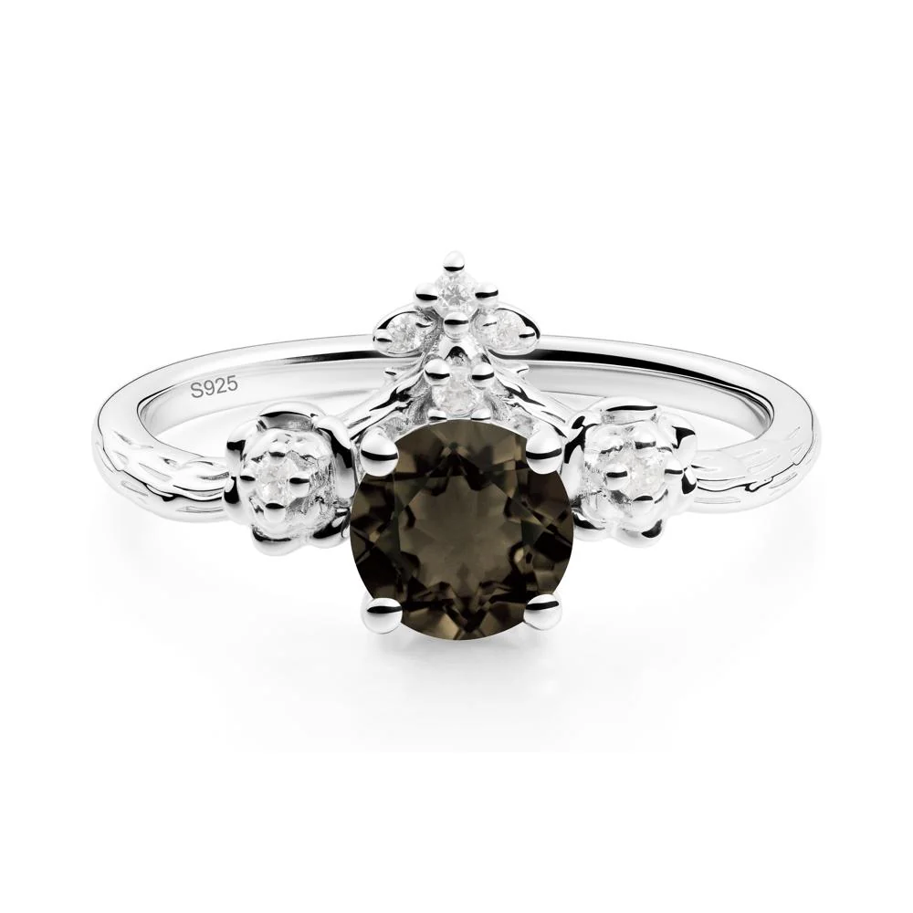 Round Smoky Quartz Rose Ring with Wood Grain - Image 5