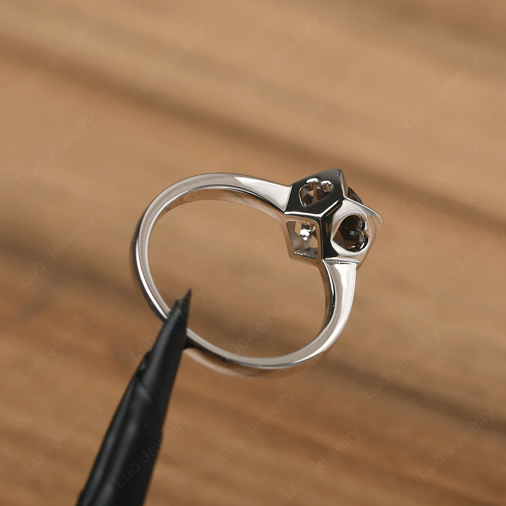 Smoky Quartz Lotus Flower Engagement Ring - Image 3