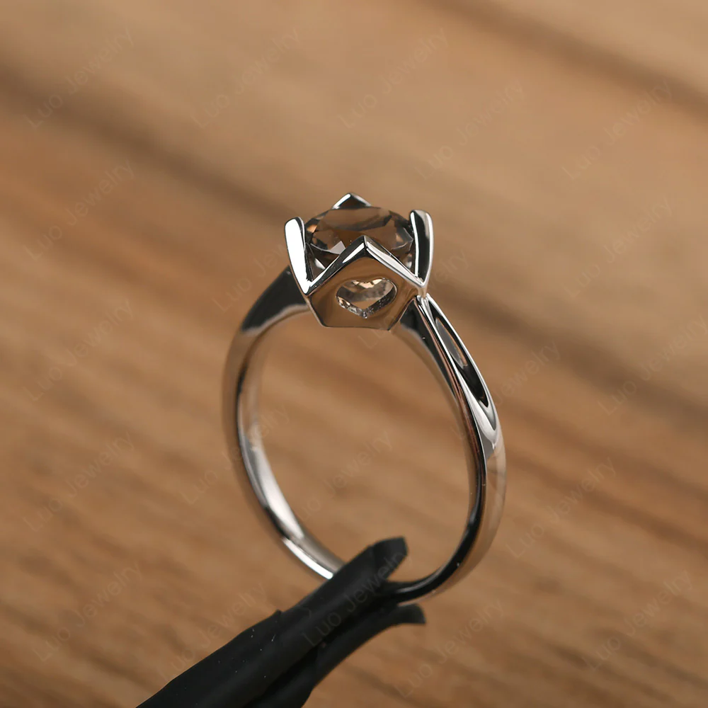 Smoky Quartz Lotus Flower Engagement Ring - Image 4