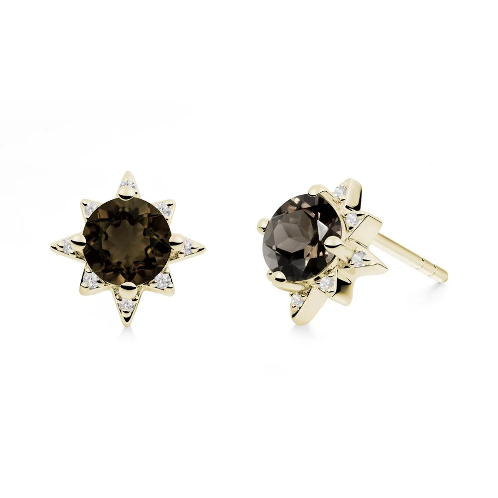 Round Smoky Quartz Sunburst Earrings - Image 2