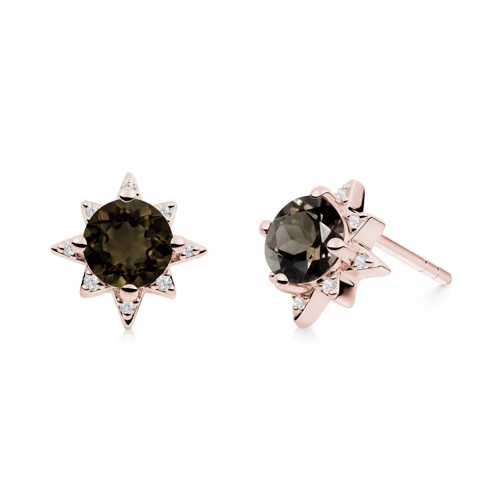Round Smoky Quartz Sunburst Earrings - Image 4