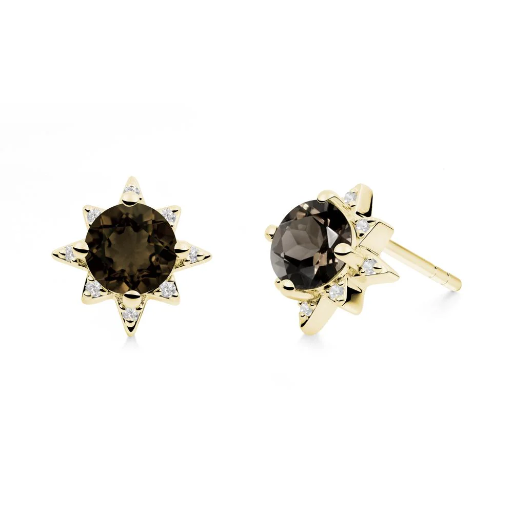 Round Smoky Quartz Sunburst Earrings - Image 6