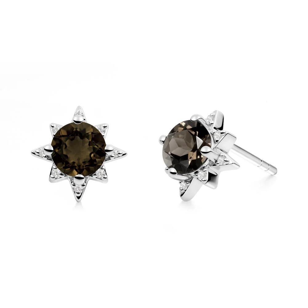 Round Smoky Quartz Sunburst Earrings - Image 7