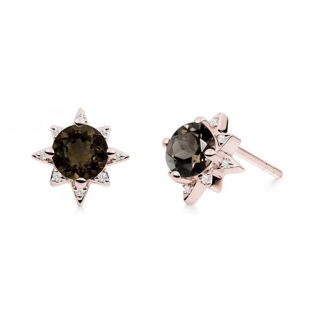 Round Smoky Quartz Sunburst Earrings - Image 8