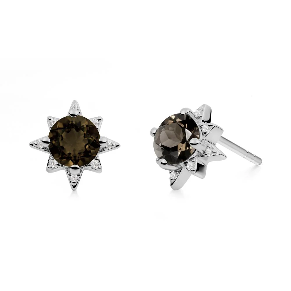 Round Smoky Quartz Sunburst Earrings - Image 9