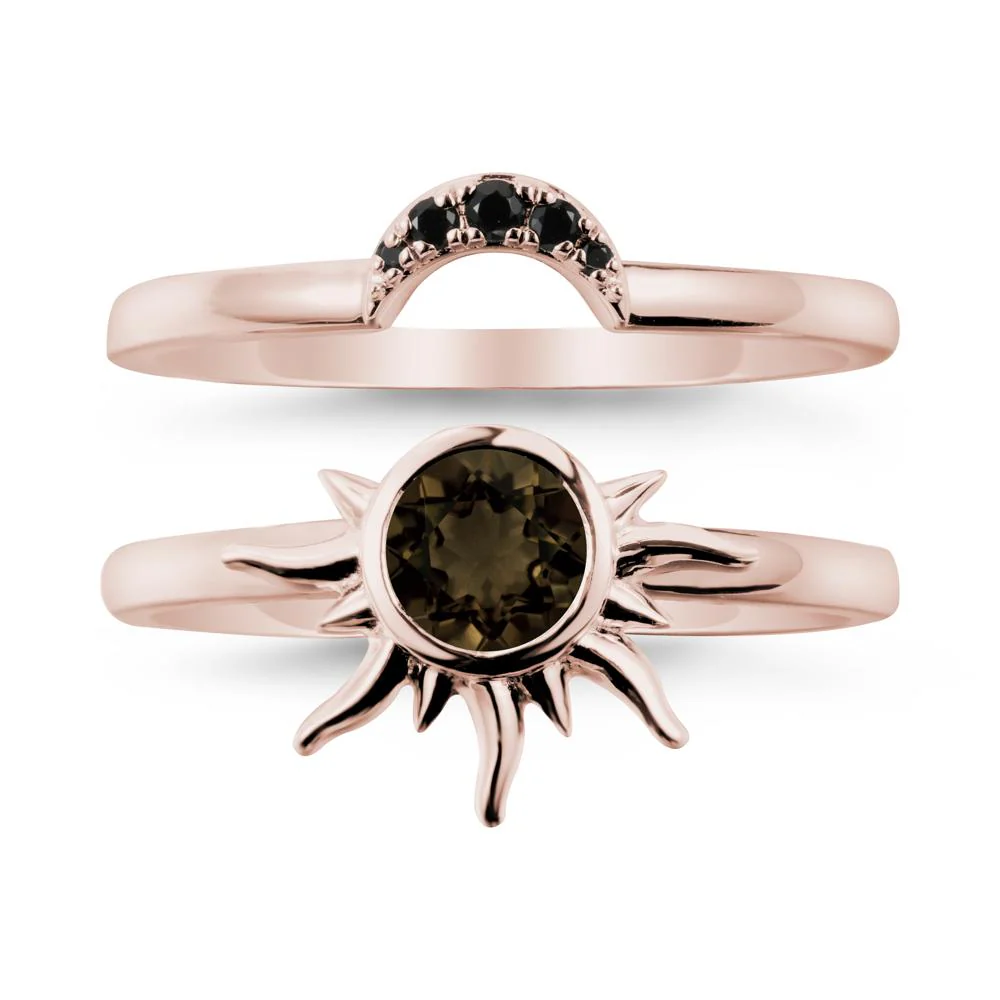 Round Smoky Quartz Sunburst Ring Set