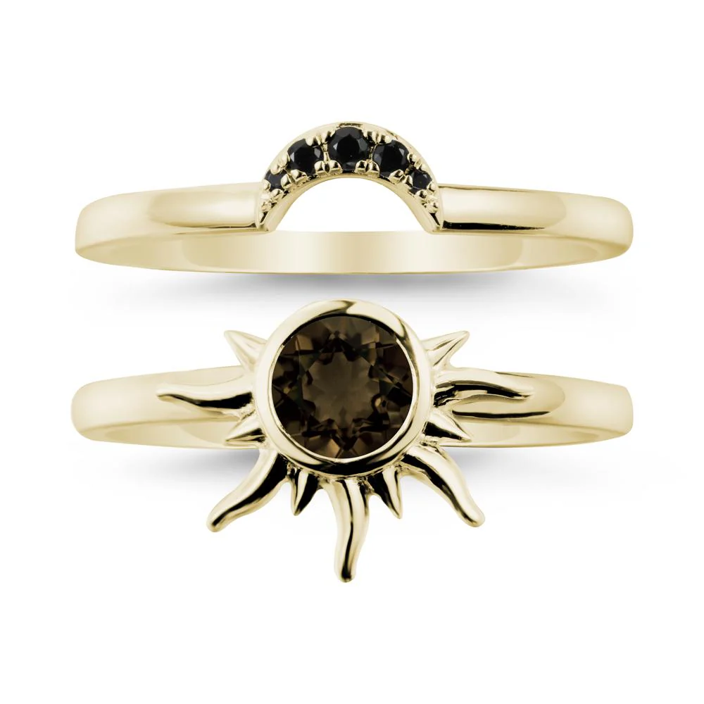 Round Smoky Quartz Sunburst Ring Set - Image 3