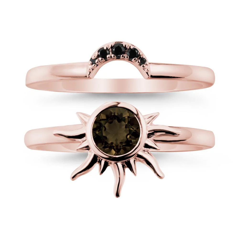 Round Smoky Quartz Sunburst Ring Set - Image 4
