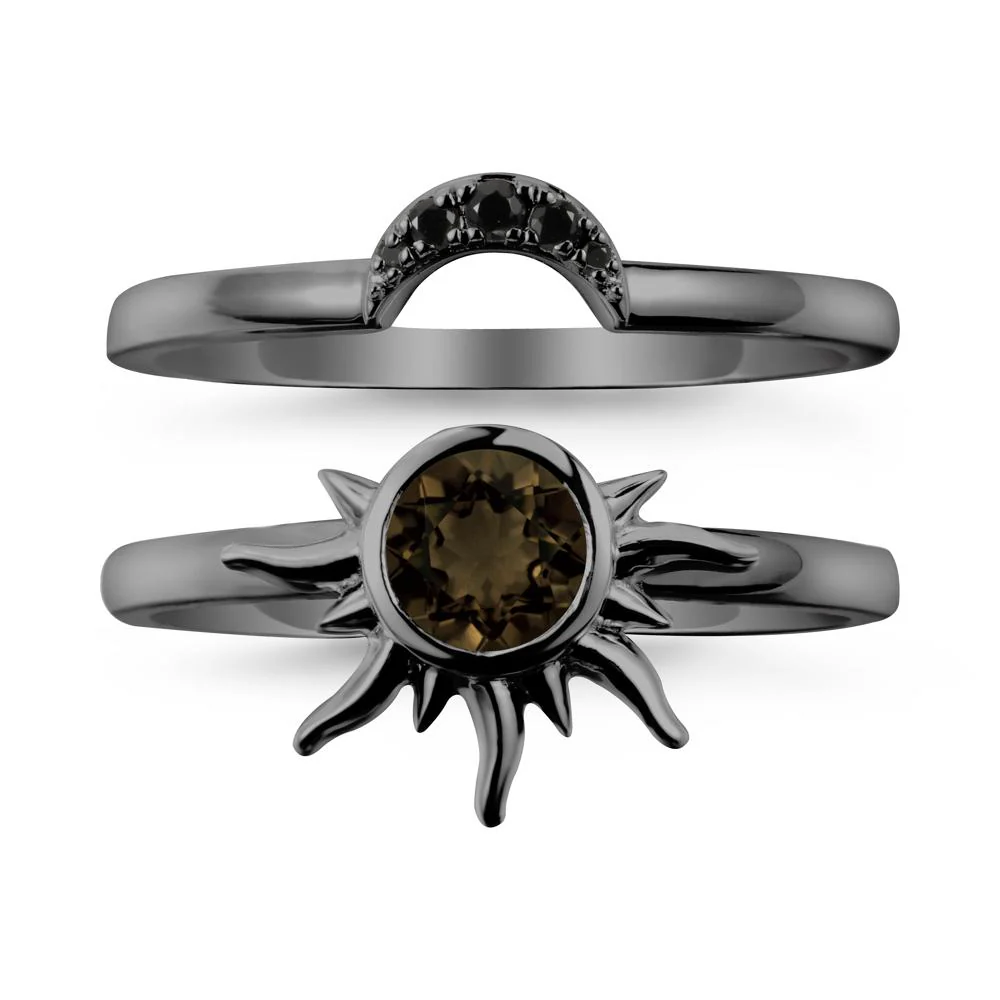 Round Smoky Quartz Sunburst Ring Set - Image 7