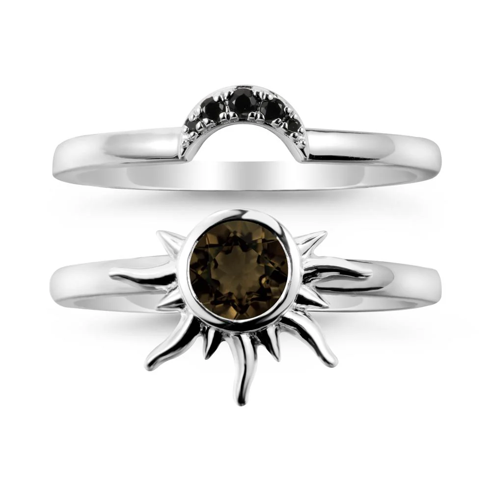 Round Smoky Quartz Sunburst Ring Set - Image 9